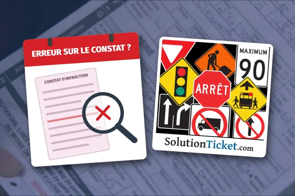 Constat d’infraction examiné à la loupe avec un X rouge – erreur sur le constat