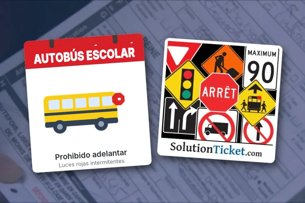 Autobús escolar amarillo con señal de alto – adelantar a un autobús escolar
